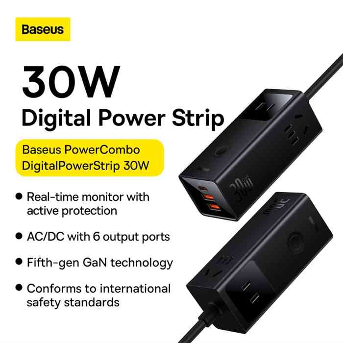 Baseus PowerCombo Digital PowerStrip 3AC+2U+1C 30W